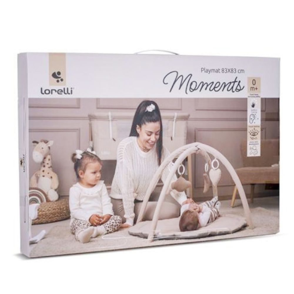Saltea de activitati pentru bebelusi, Lorelli Moments, jucarii textile cu sunet si zornaitoare, 83 x 83 cm, Blue