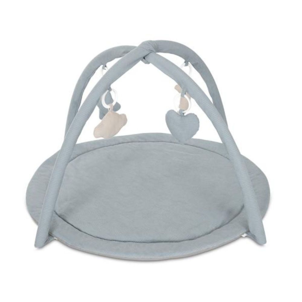 Saltea de activitati pentru bebelusi, Lorelli Moments, jucarii textile cu sunet si zornaitoare, 83 x 83 cm, Blue