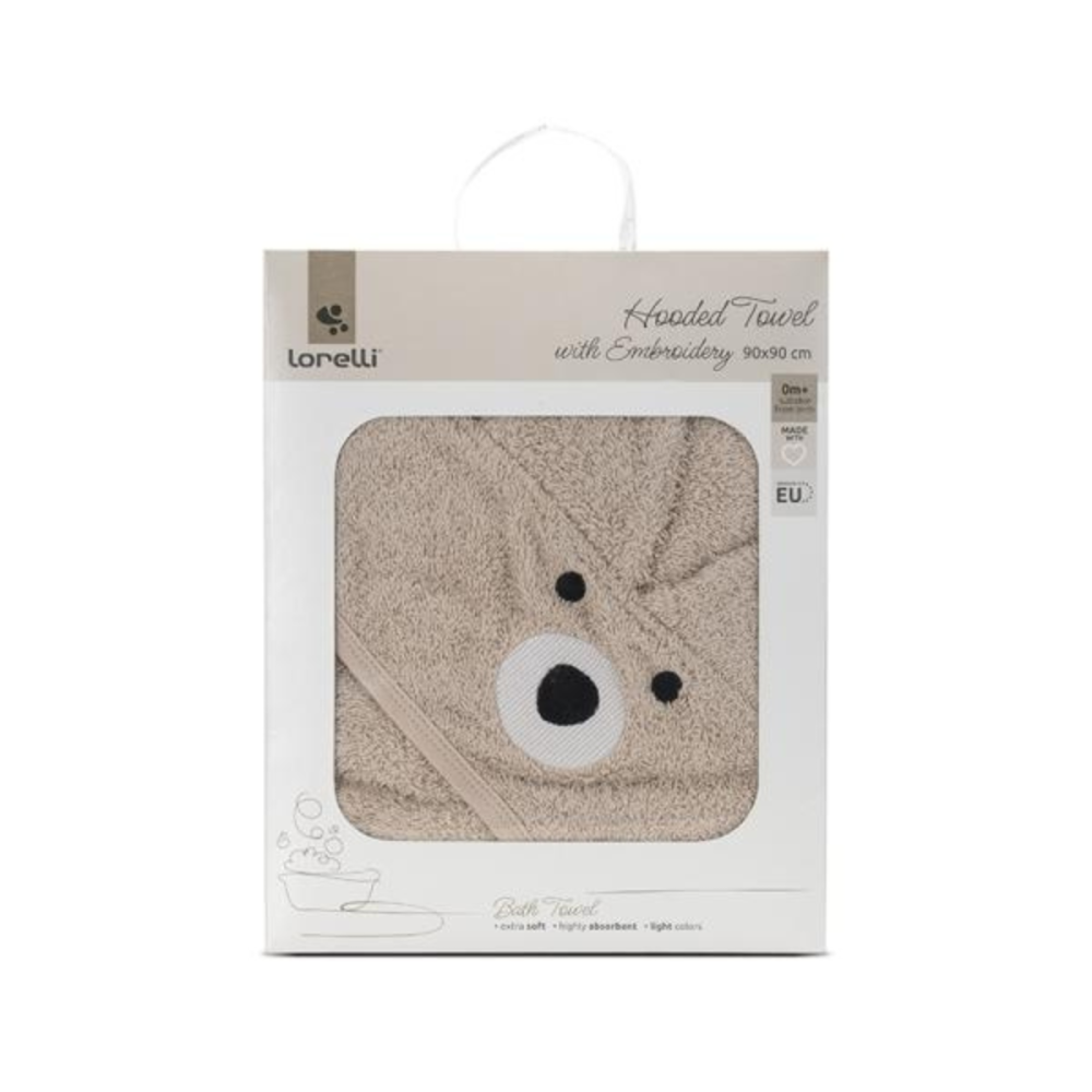 Prosop de baie cu gluga si broderie, Lorelli, 90 x 90 cm, bumbac, Soft Beige