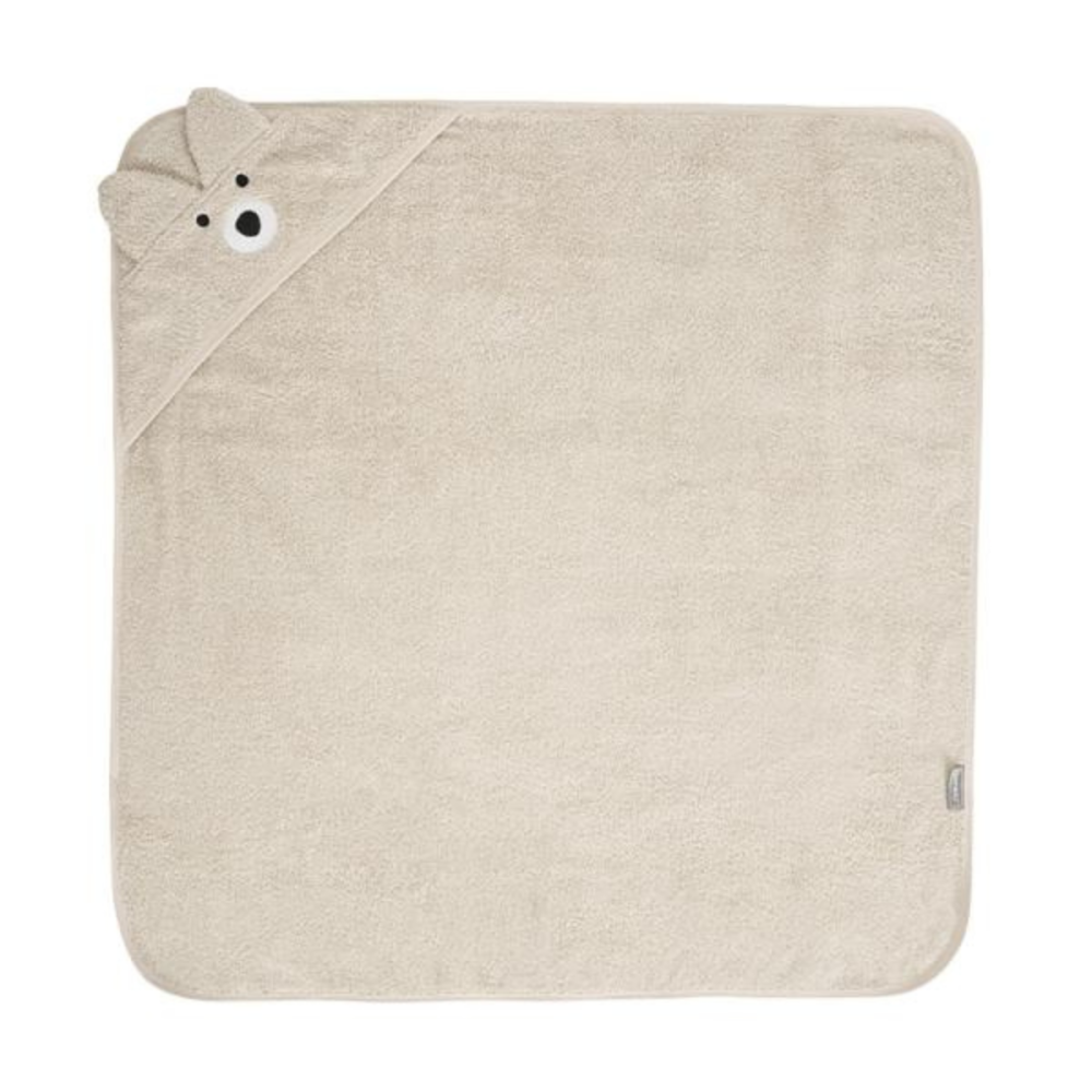 Prosop de baie cu gluga si broderie, Lorelli, 90 x 90 cm, bumbac, Soft Beige
