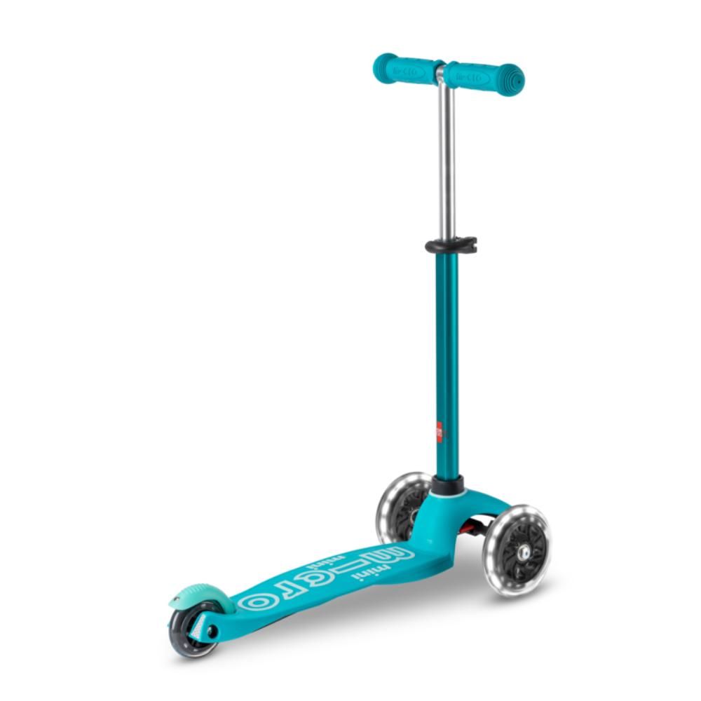 Trotineta cu 3 roti si lumini LED, Micro, Mini Deluxe, Albastru