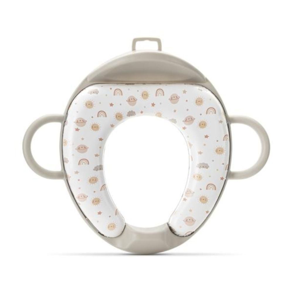 Reductor pentru toaleta, cu spatar si manere, pernita moale detasabila, Lorelli Planets, Beige