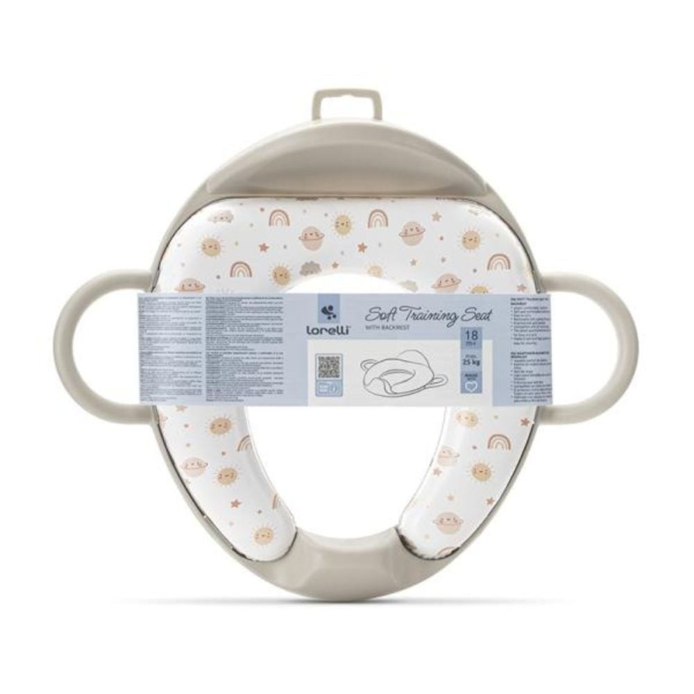 Reductor pentru toaleta, cu spatar si manere, pernita moale detasabila, Lorelli Planets, Beige