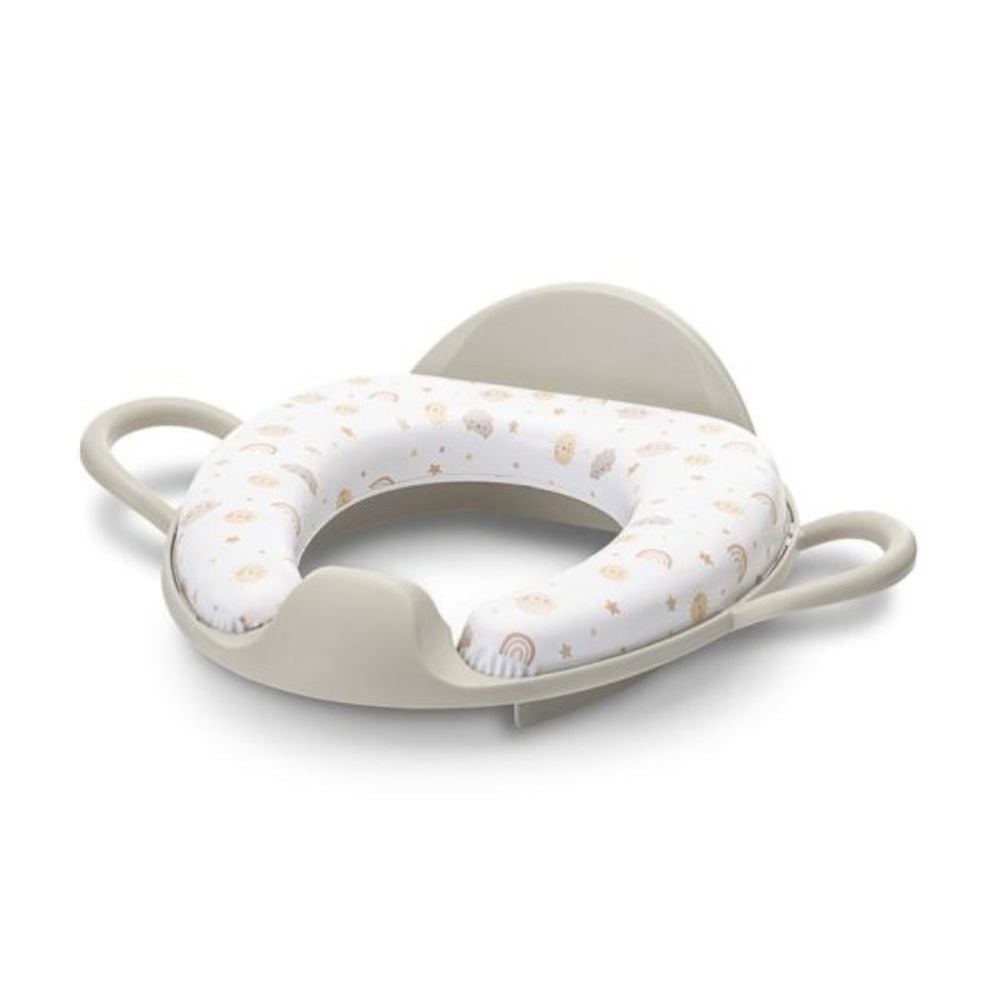 Reductor pentru toaleta, cu spatar si manere, pernita moale detasabila, Lorelli Planets, Beige