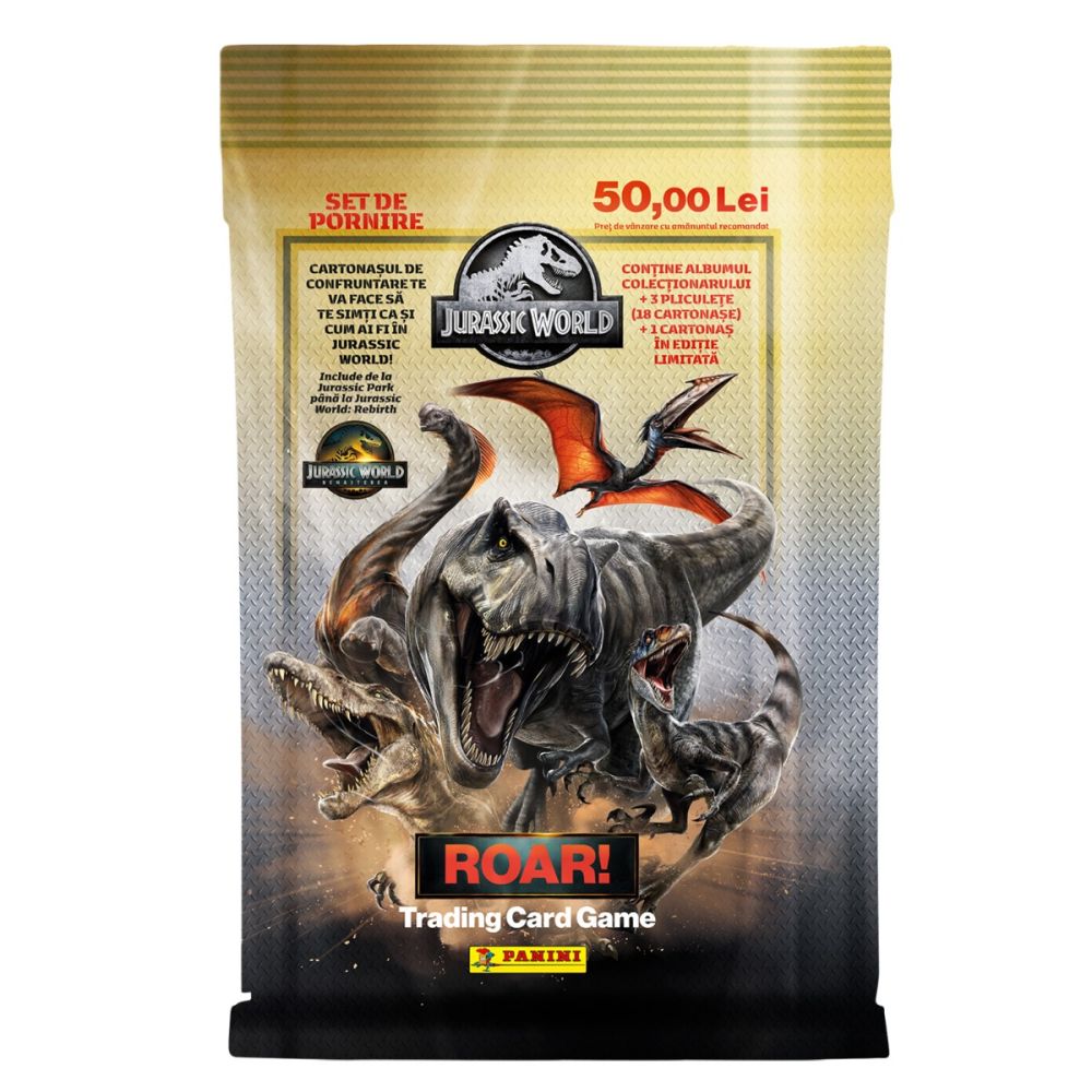 Set album cu 3 pachete si 1 card editie limitata, Panini, Jurassic World Starter Pack
