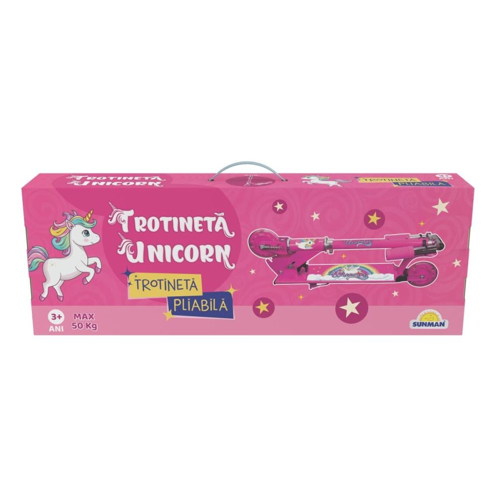Trotineta pliabila cu 2 roti si lumini, Unicorn
