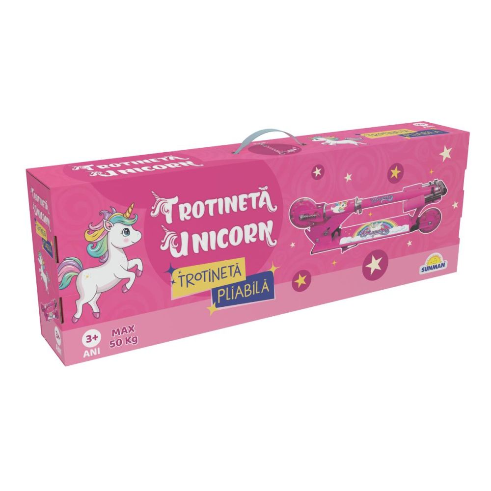 Trotineta pliabila cu 2 roti si lumini, Unicorn