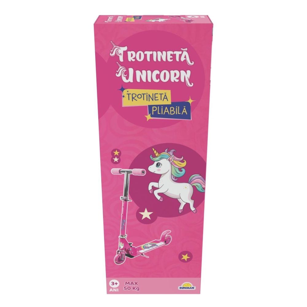 Trotineta pliabila cu 2 roti si lumini, Unicorn