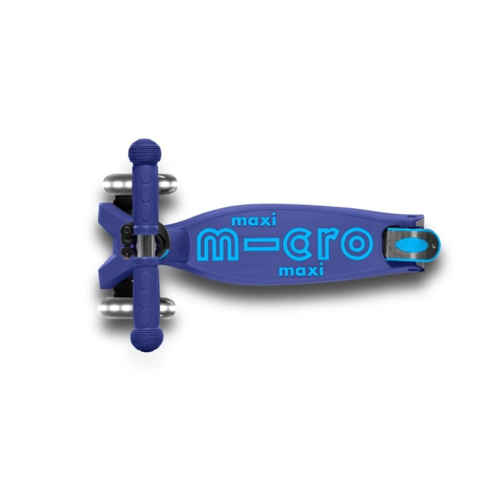 Trotineta pliabila cu 3 roti si lumini LED, Micro, Maxi Deluxe, Navy Blue