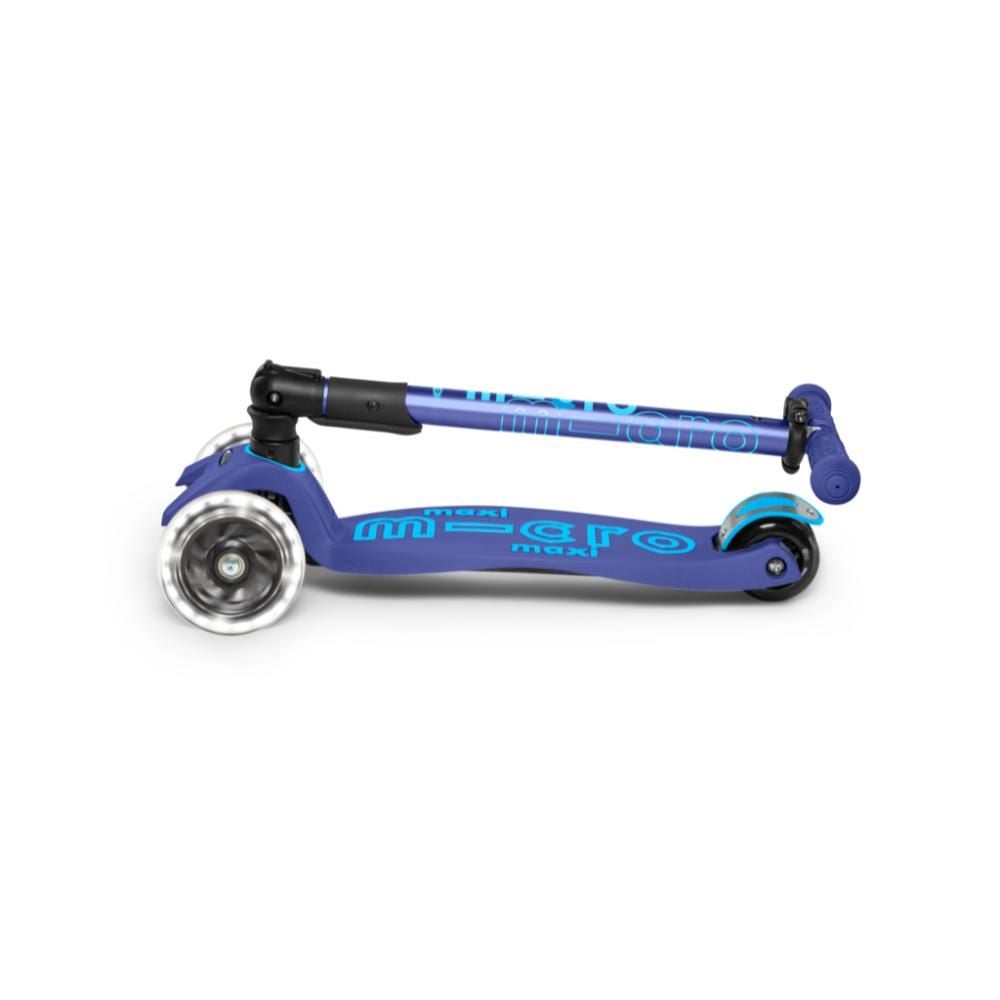 Trotineta pliabila cu 3 roti si lumini LED, Micro, Maxi Deluxe, Navy Blue