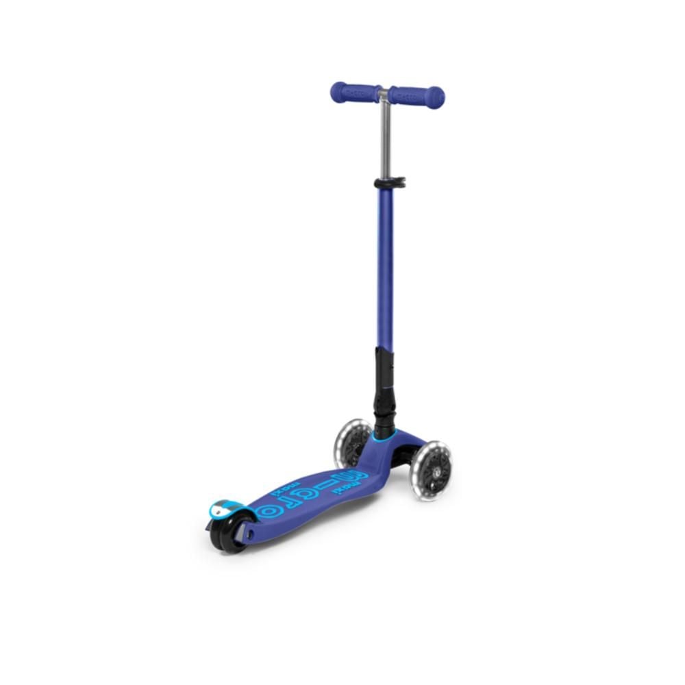 Trotineta pliabila cu 3 roti si lumini LED, Micro, Maxi Deluxe, Navy Blue