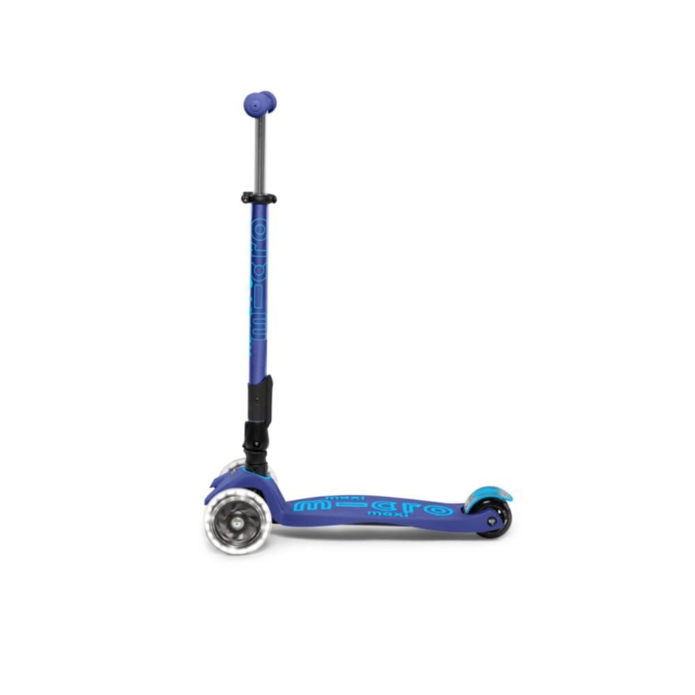 Trotineta pliabila cu 3 roti si lumini LED, Micro, Maxi Deluxe, Navy Blue