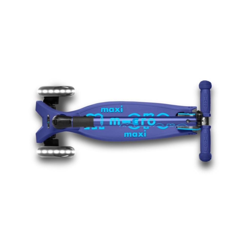 Trotineta pliabila cu 3 roti si lumini LED, Micro, Maxi Deluxe, Navy Blue