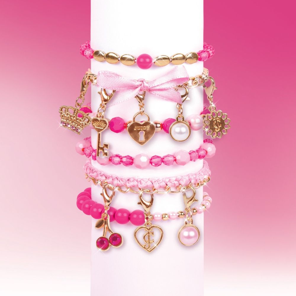 Set de creat bratari cu pandative, Juicy Couture, Perfectly Pink Bracelets, 185 piese