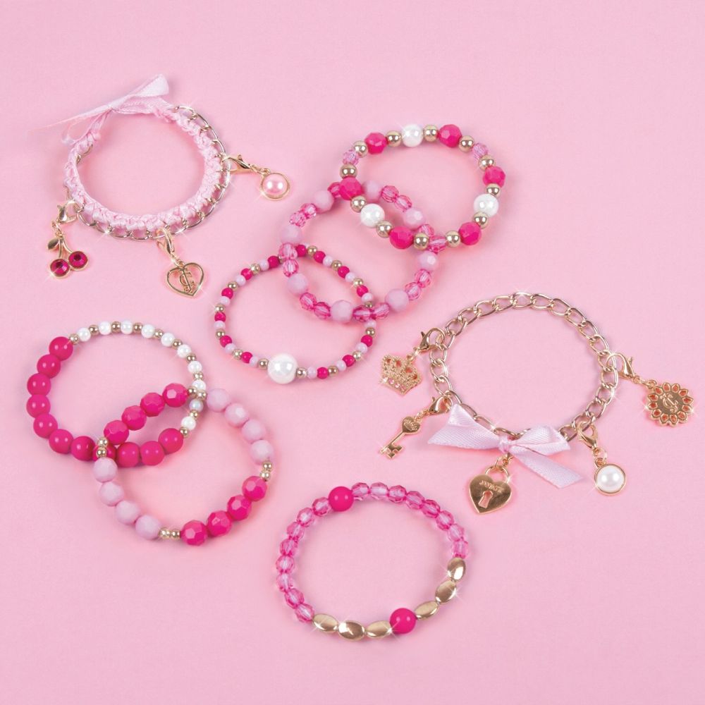 Set de creat bratari cu pandative, Make It Real, Juicy Couture Perfectly Pink Bracelets, 185 piese