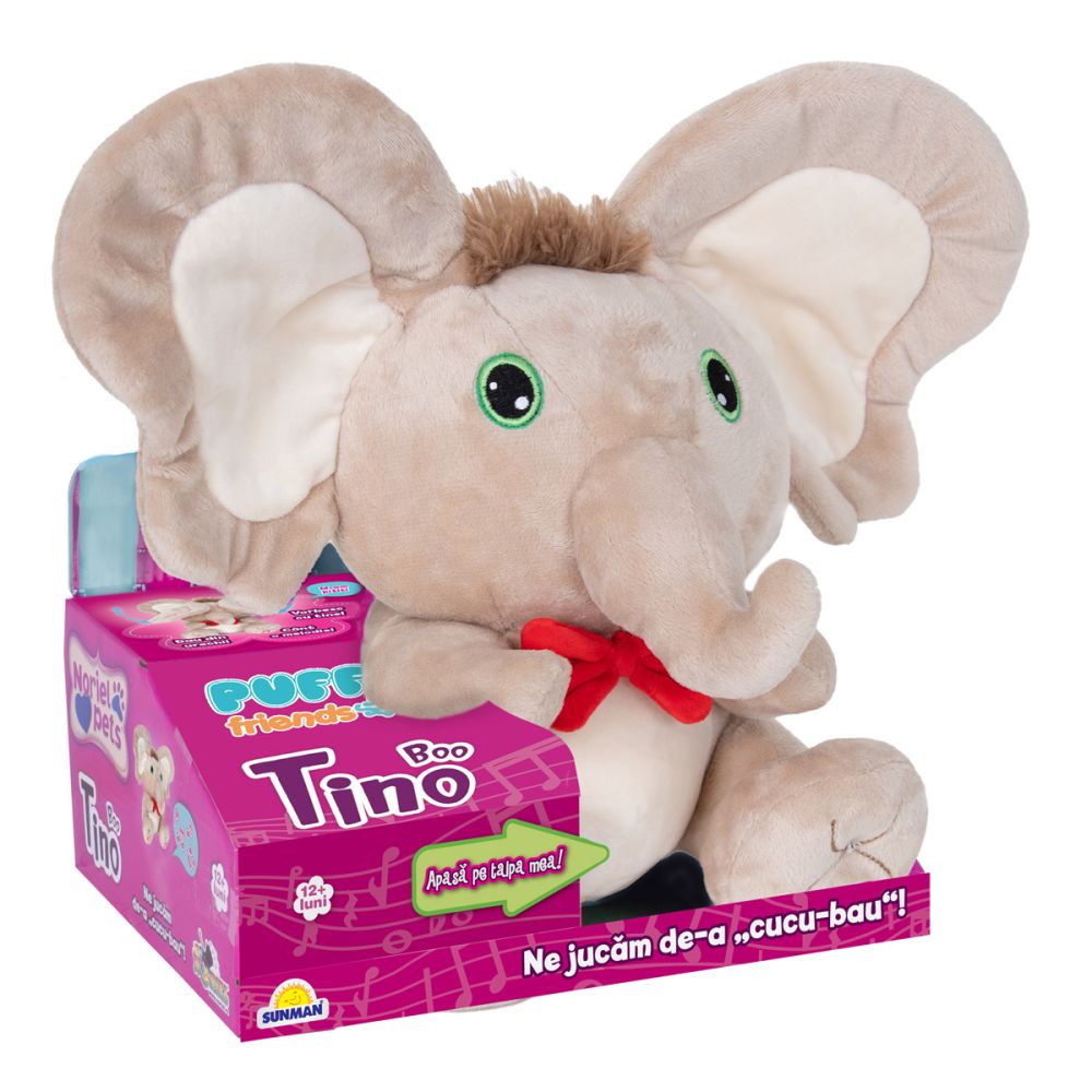 Jucarie de plus interactiva Puffy Friends, Tino Boo Elefantel, Bej