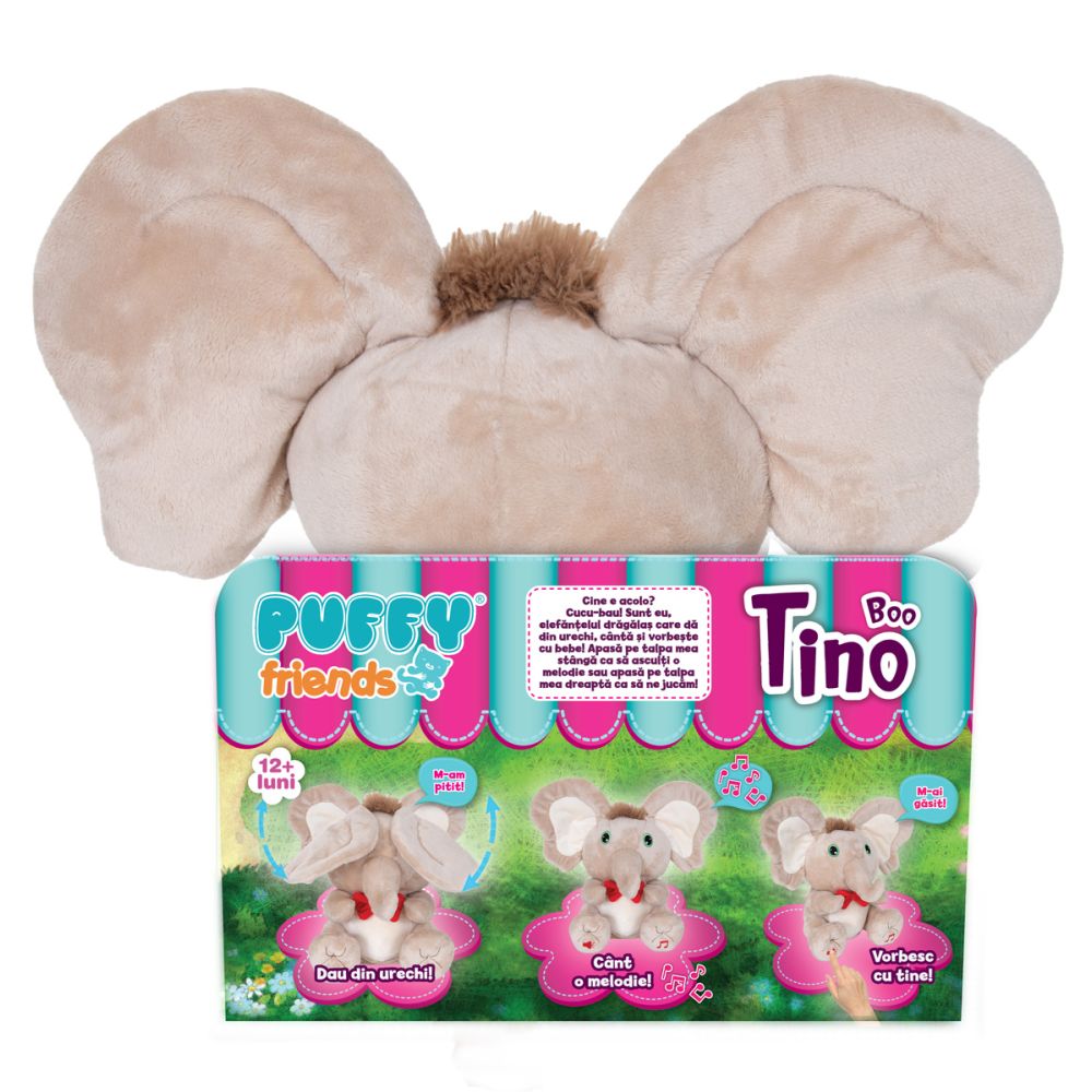 Jucarie de plus interactiva Puffy Friends, Tino Boo Elefantel, Bej