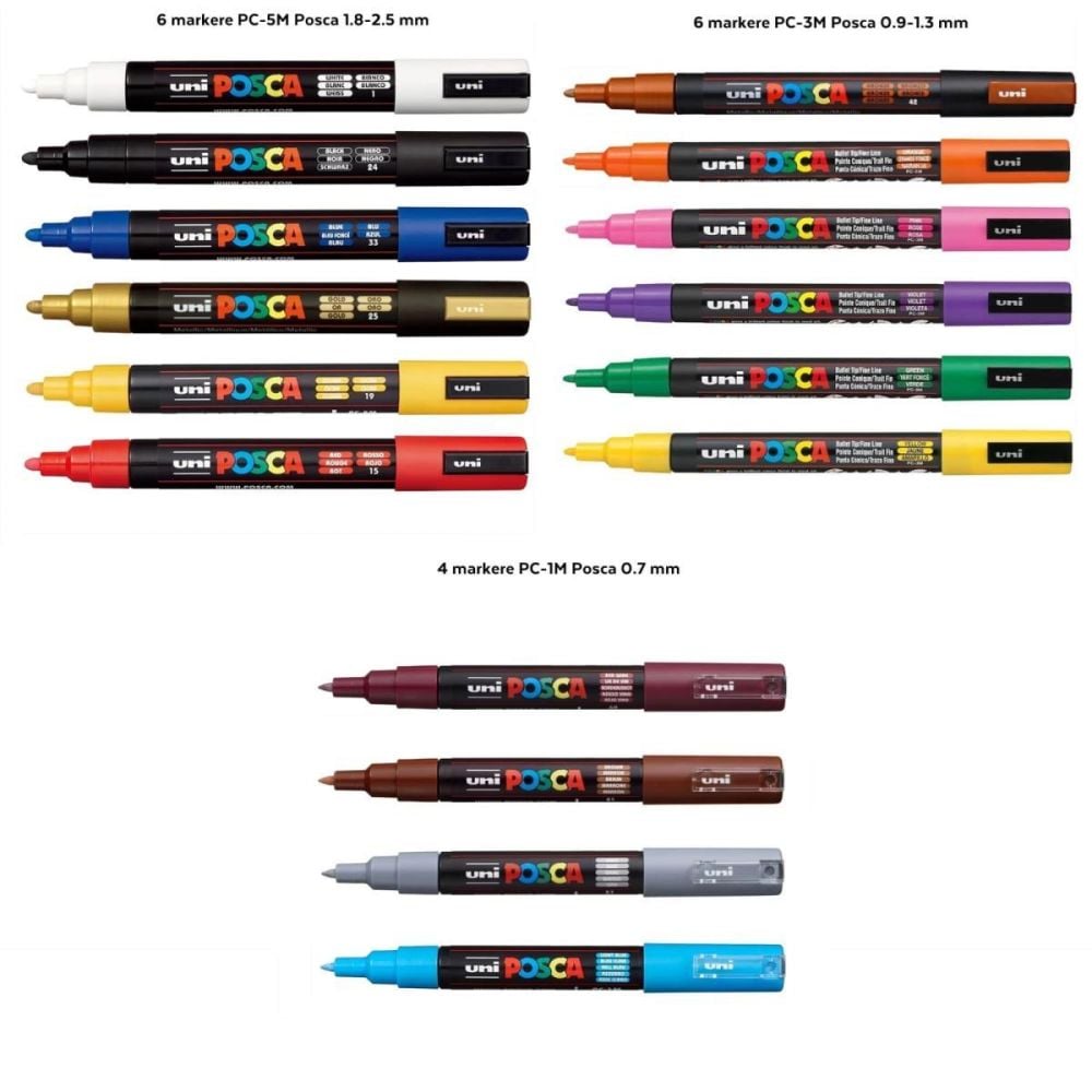 Penar echipat cu 16 markere, Posca Uni, Negru-Rosu