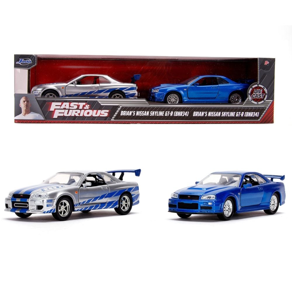 Set 2 masini metalice, Jada, Fast And Furious, Nissan Skyline 1:32