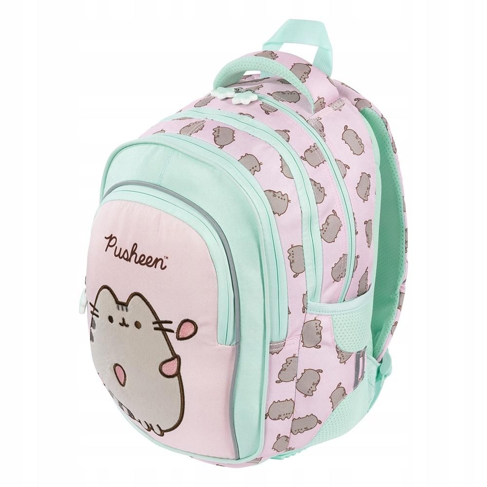 Ghiozdan cu 4 compartimente, St Majewski, St Right, Pusheen, Verde-Roz