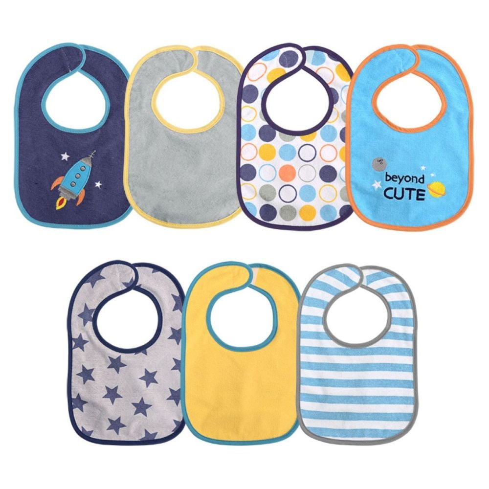 Set 7 bavete, Lorelli, bumbac si peva, 30 x 19 cm, inchidere cu banda velcro