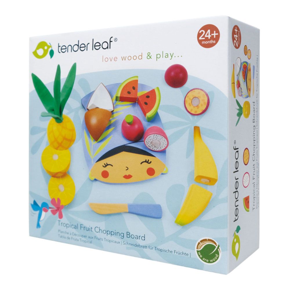 Set fructe tropicale de feliat din lemn premium, Tender Leaf Toys, 15 piese