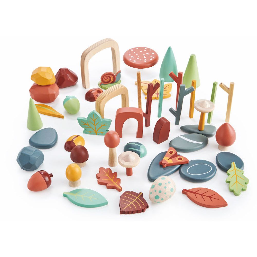Set, Colectia de comori forestiere din lemn, Tender Leaf Toys, My Forest Floor, 50 piese