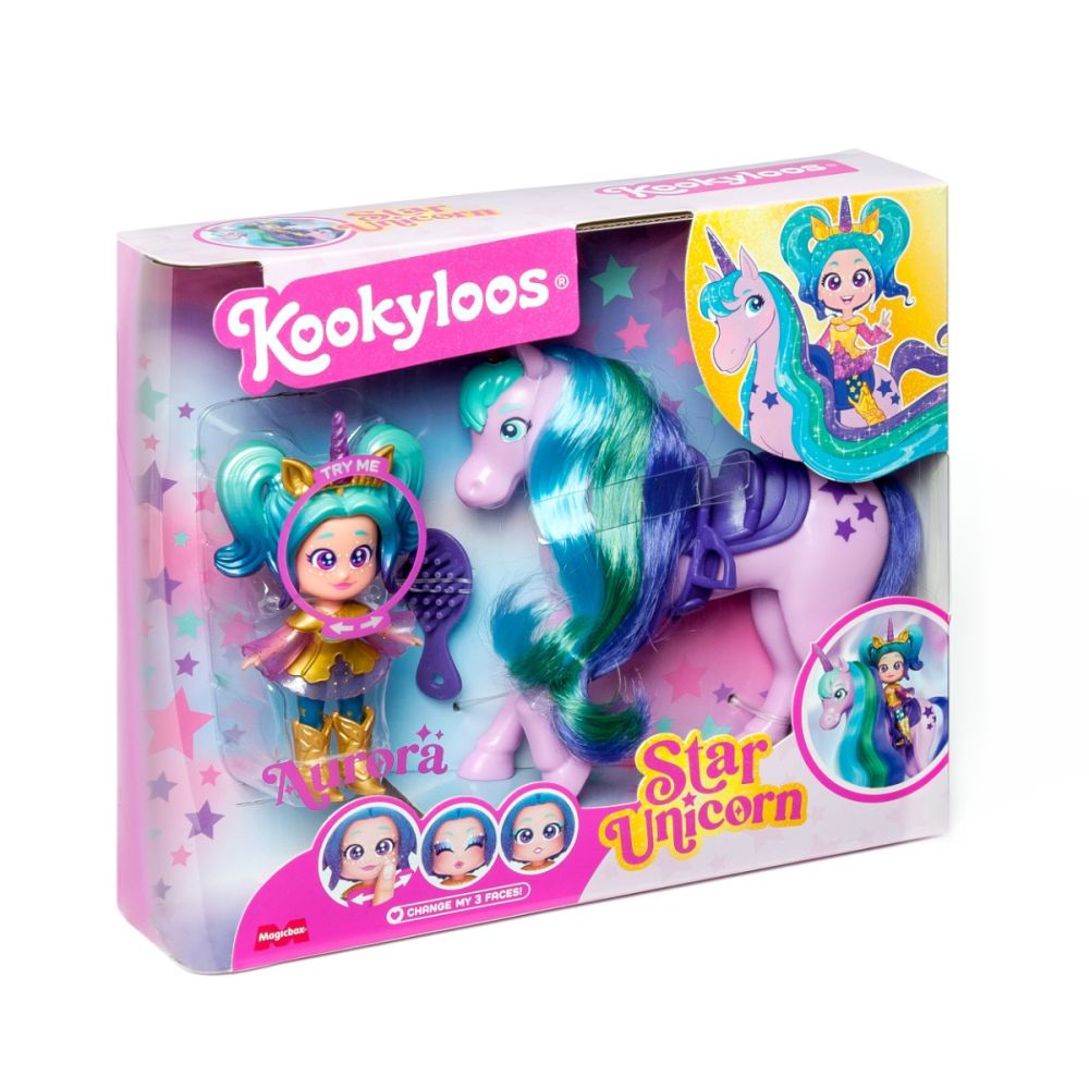 Set de joaca cu papusa Kookyloos, Aurora si Star Unicorn