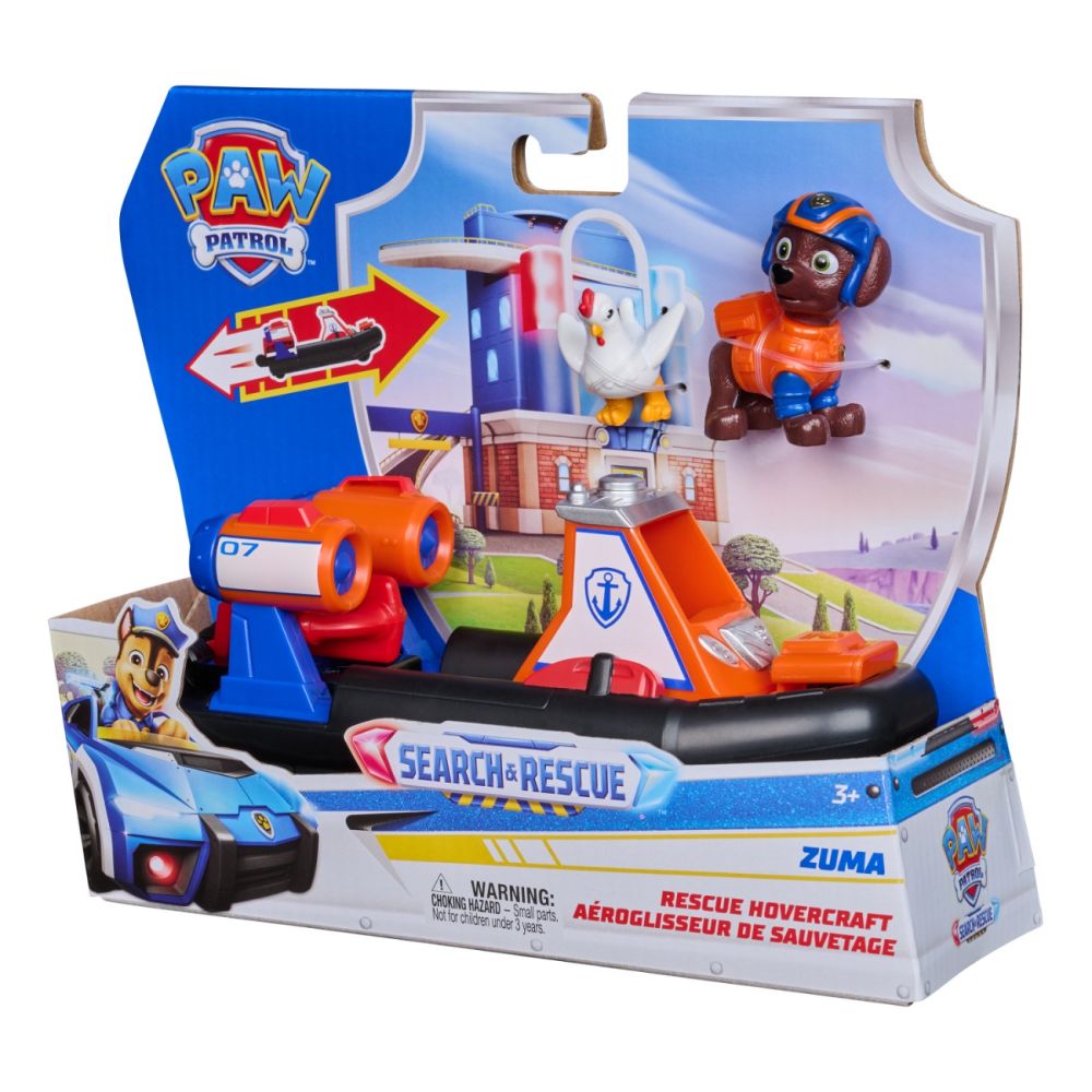 Set de joaca vehicul si figurine, Paw Patrol, Search and Rescue Hovercraft, Zuma, 20155161
