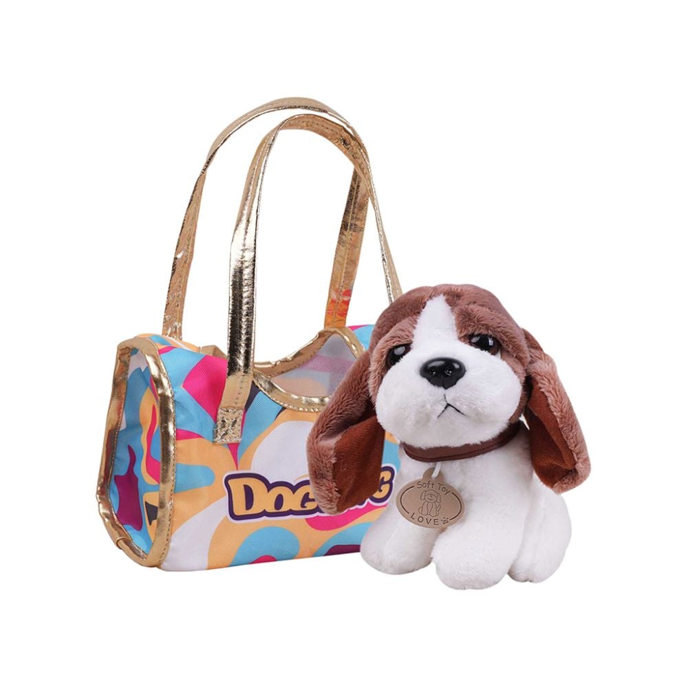 Jucarie de plus in geanta, Luna Toys, Take Me Home, Catelus, Maro, 20 cm