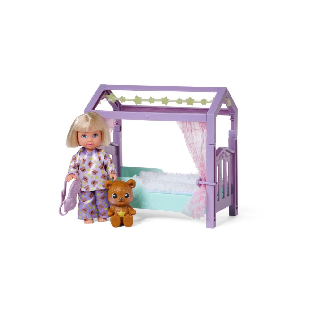 Set de joaca papusa cu patut si ursulet, Evi Love, Teddy Bed