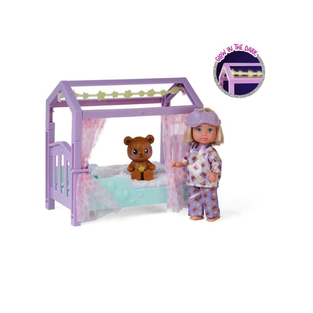 Set de joaca papusa cu patut si ursulet, Evi Love, Teddy Bed