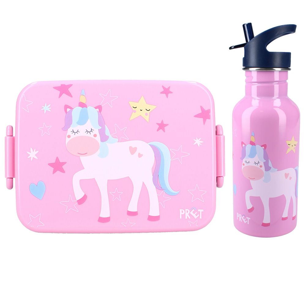 Set cutie alimente 16x13x5 cm si bidon inox 500 ml, Vadobag, Unicorn Pink