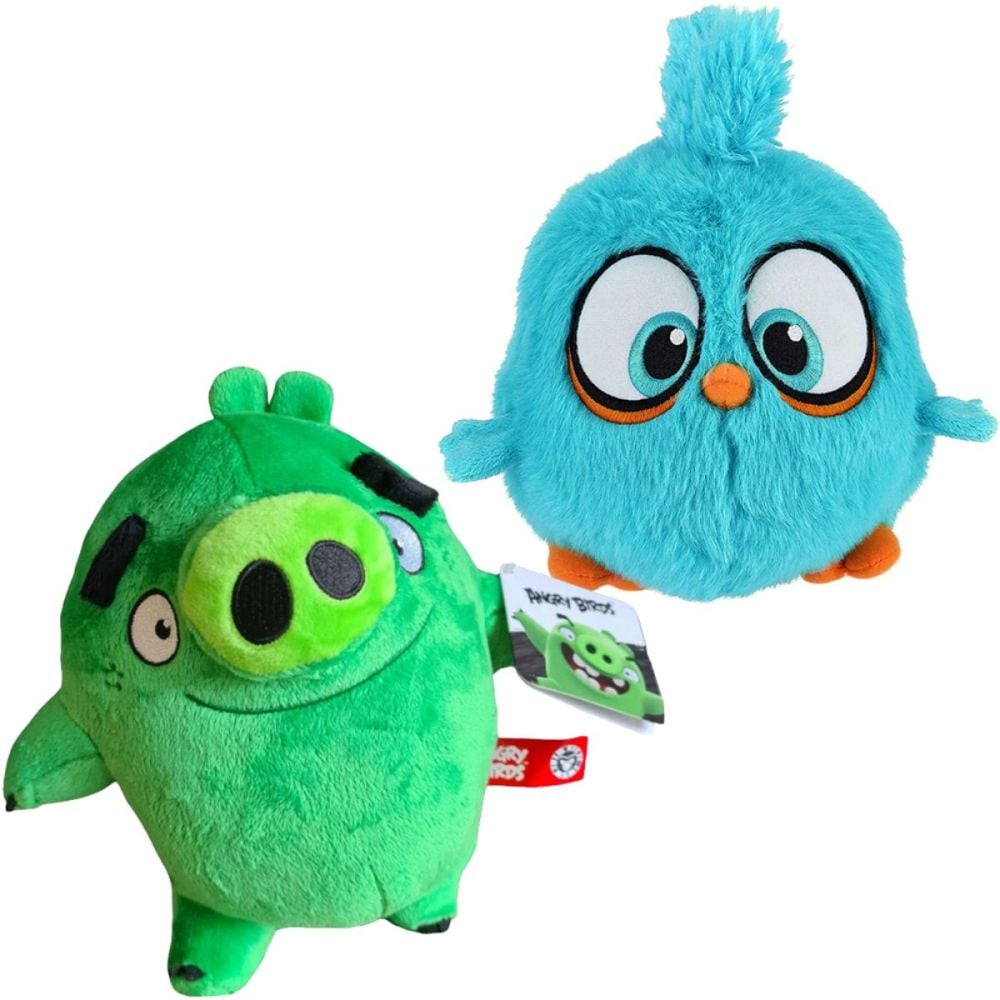 Set 2 jucarii de plus Angry Birds, Leonard 20 cm si Blue Bird 18 cm