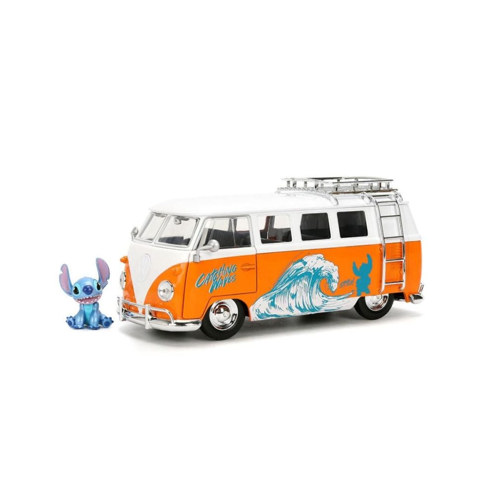 Set masinuta metalica si figurina, Jada, Disney Stitch, Volkswagen Bus 1961, 1:24