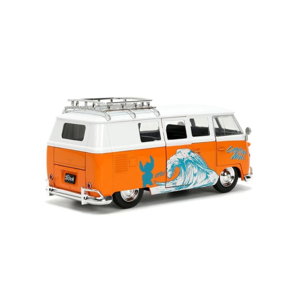 Set masinuta metalica si figurina, Jada, Disney Stitch, Volkswagen Bus 1961, 1:24