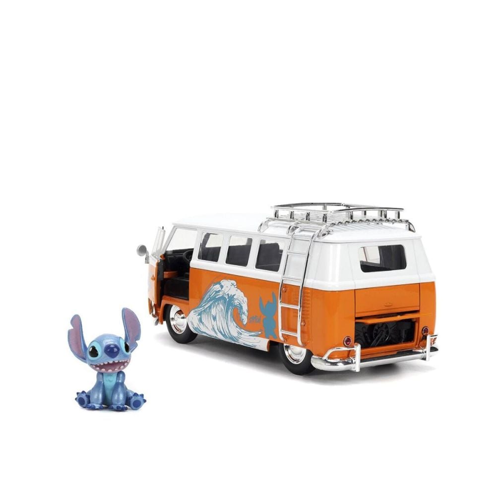 Set masinuta metalica si figurina, Jada, Disney Stitch, Volkswagen Bus 1961, 1:24