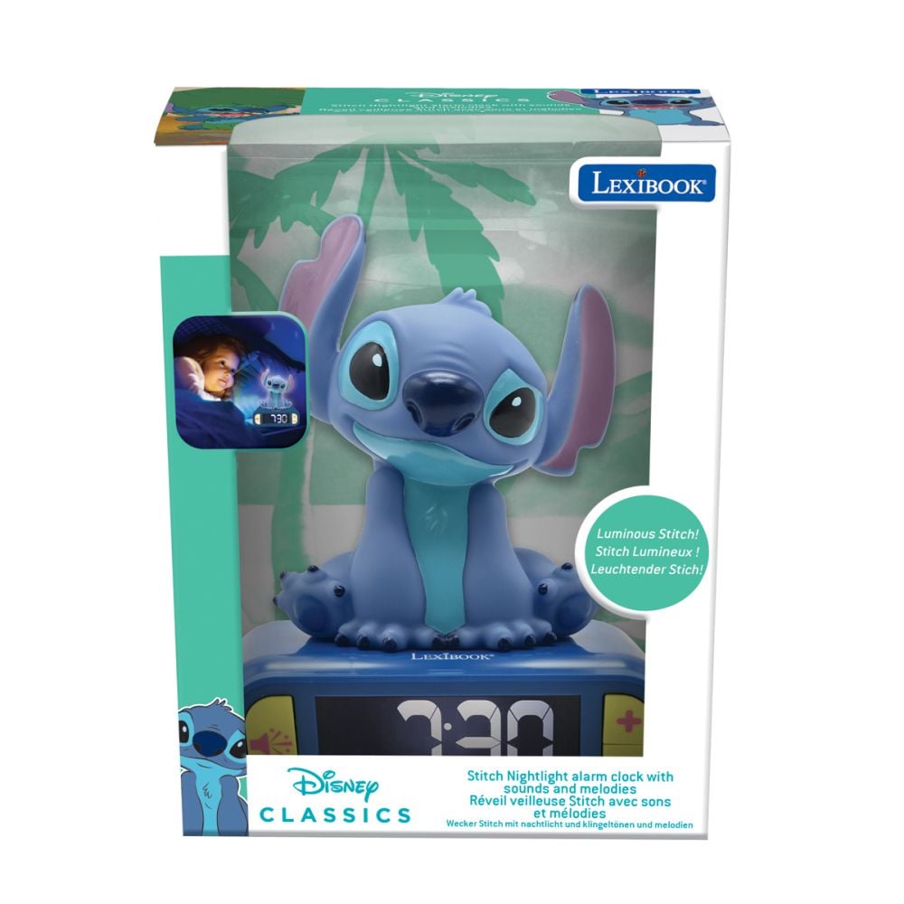 Ceas digital cu alarma si lumina, Lexibook, Disney Stitch