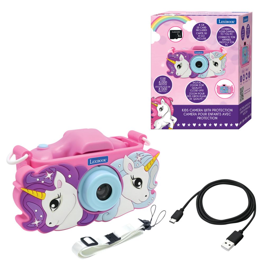 Camera digitala foto-video cu husa, Lexibook, Unicorn