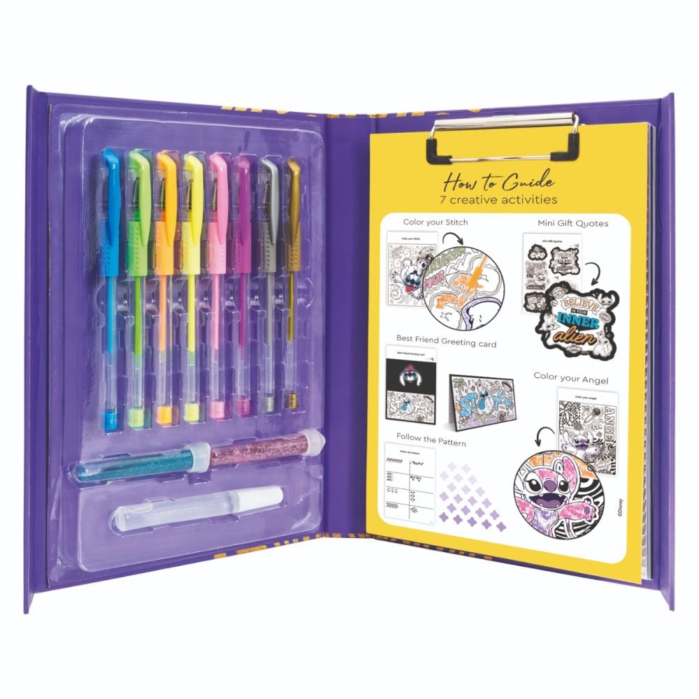 Set jurnal si pixuri fluorescente, Happi Hobbi, Disney Stitch