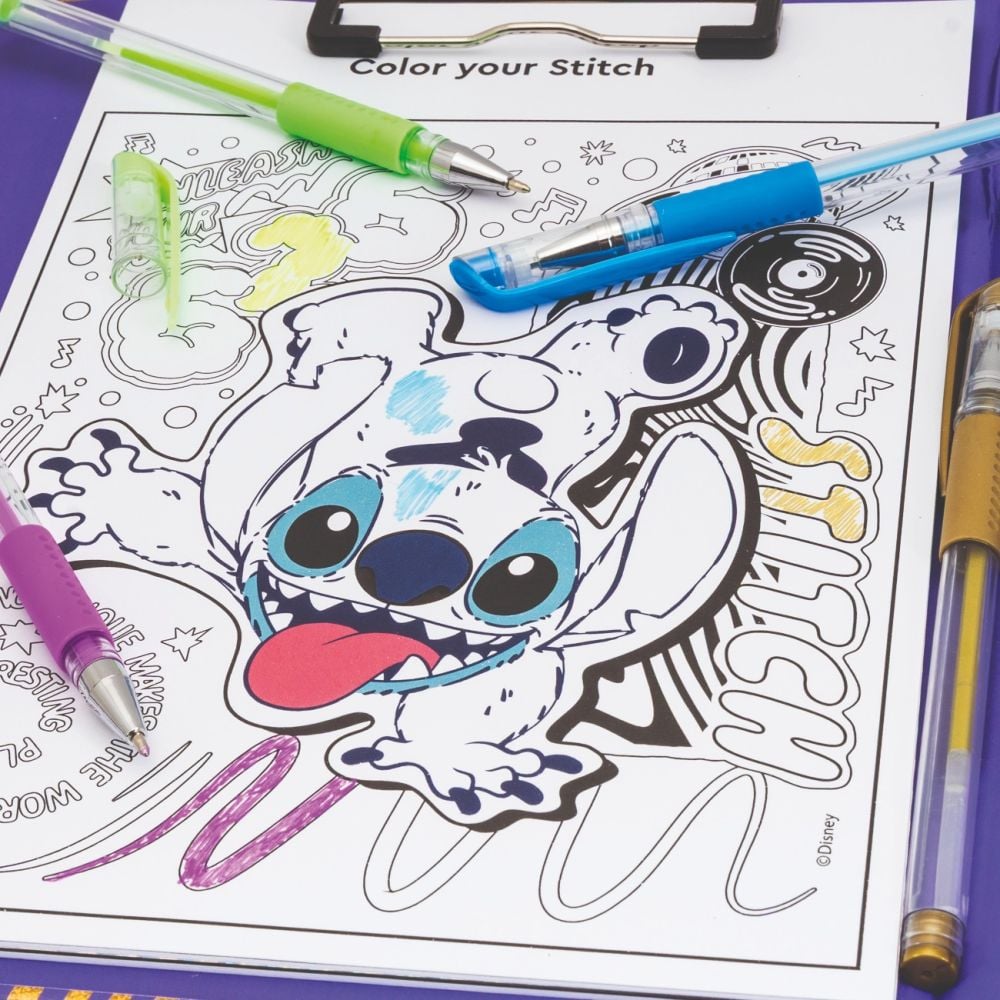 Set jurnal si pixuri fluorescente, Happi Hobbi, Disney Stitch