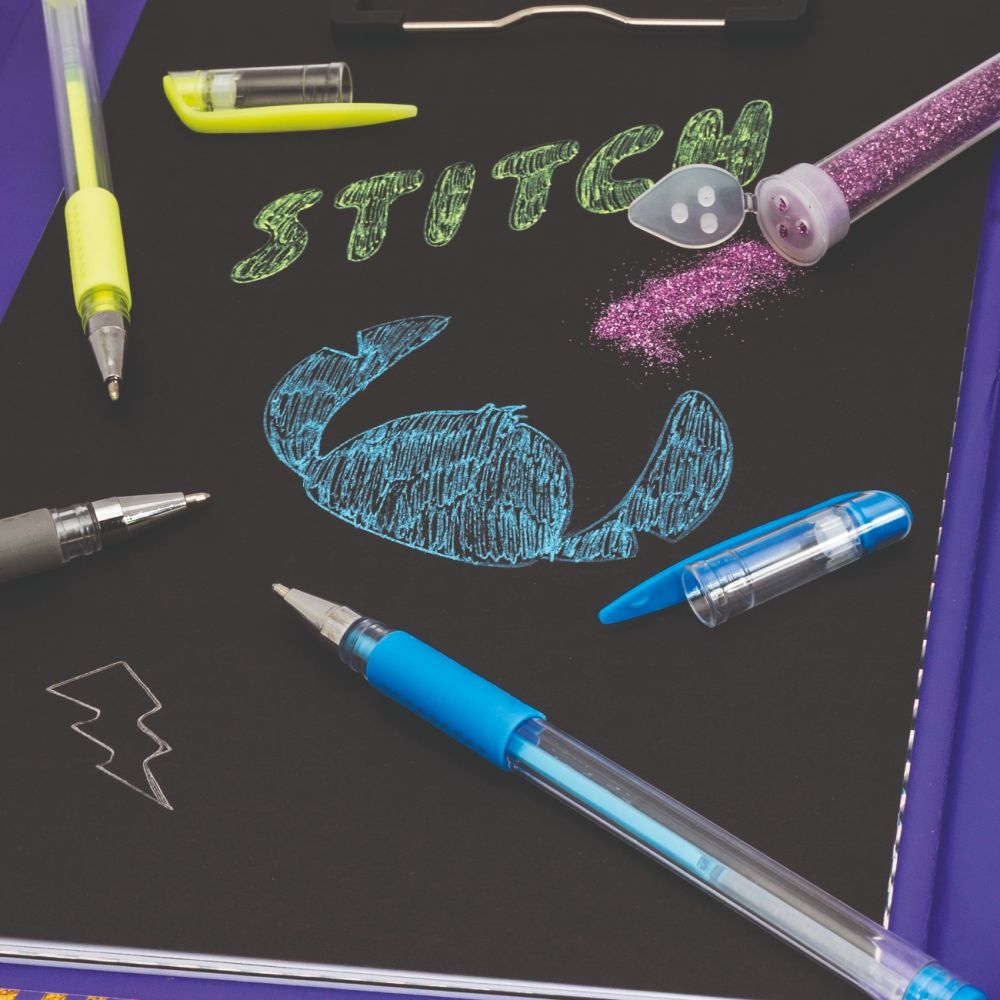 Set jurnal si pixuri fluorescente, Happi Hobbi, Disney Stitch