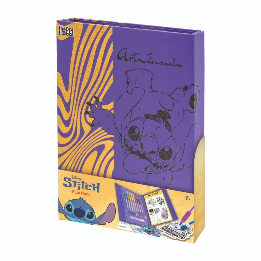 Set jurnal si pixuri fluorescente, Happi Hobbi, Disney Stitch