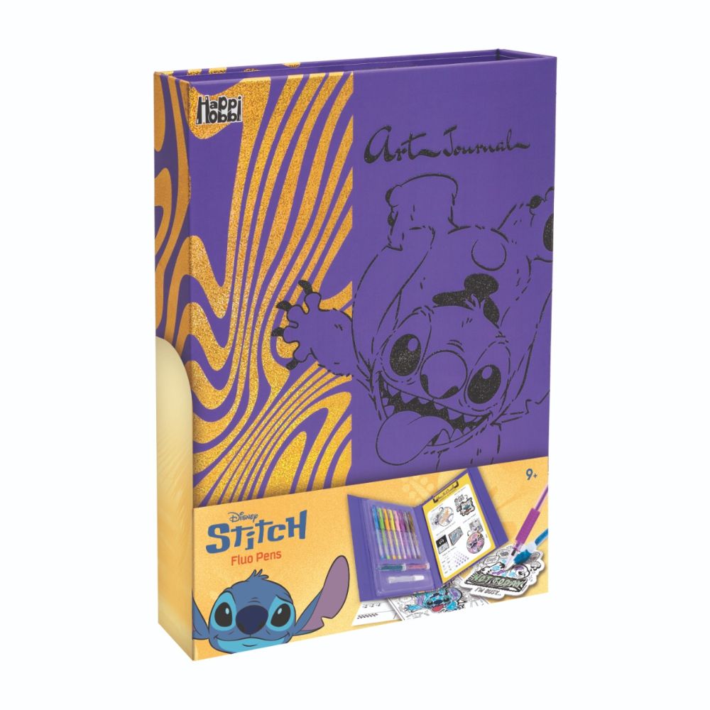 Set jurnal si pixuri fluorescente, Happi Hobbi, Disney Stitch