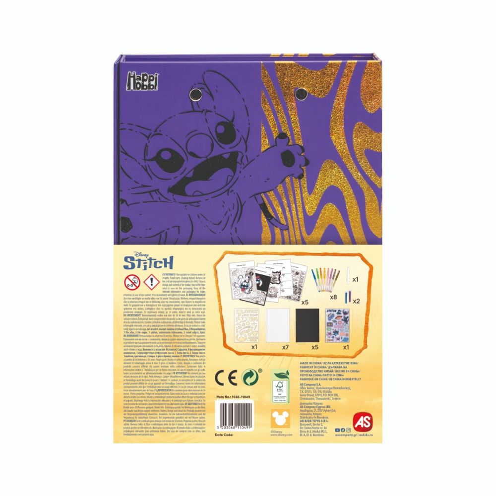 Set jurnal si pixuri fluorescente, Happi Hobbi, Disney Stitch