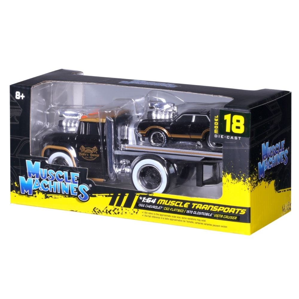 Transportator si masinuta, Maisto, Muscle Transports, 1966 Chevrolet C60 Flatbed si Oldsmobile Vista Cruiser 1970, 1:64