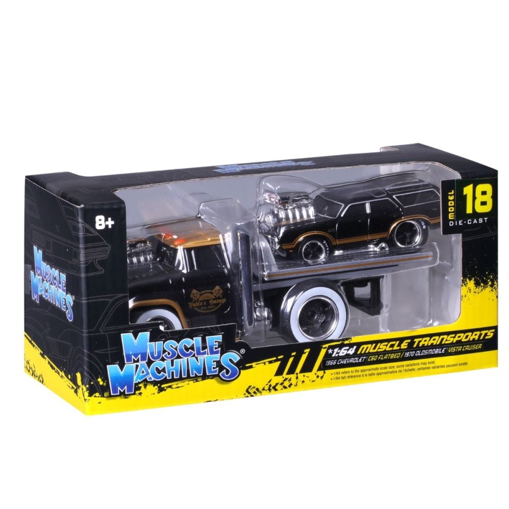 Transportator si masinuta, Maisto, Muscle Transports, 1966 Chevrolet C60 Flatbed si Oldsmobile Vista Cruiser 1970, 1:64