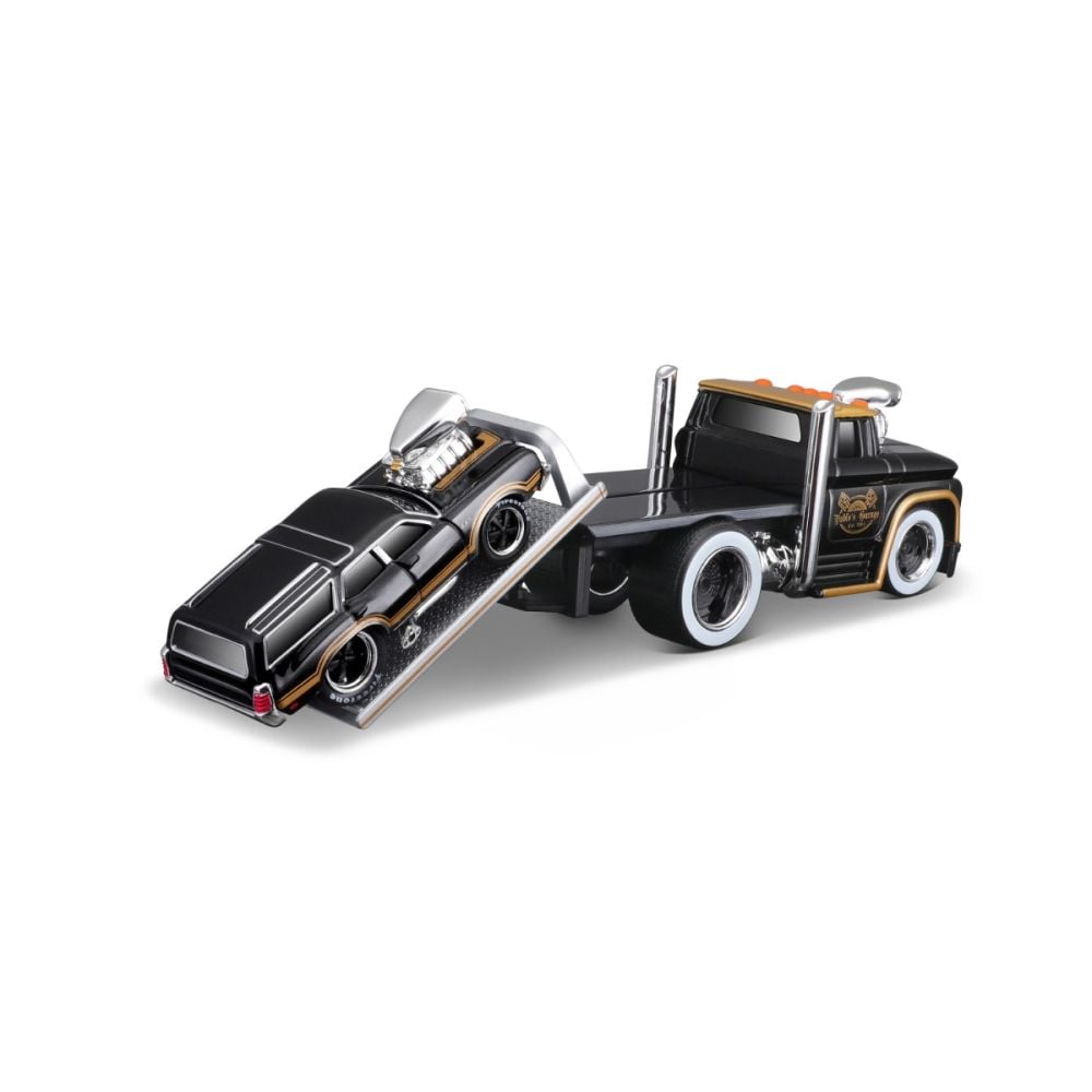 Transportator si masinuta, Maisto, Muscle Transports, 1966 Chevrolet C60 Flatbed si Oldsmobile Vista Cruiser 1970, 1:64