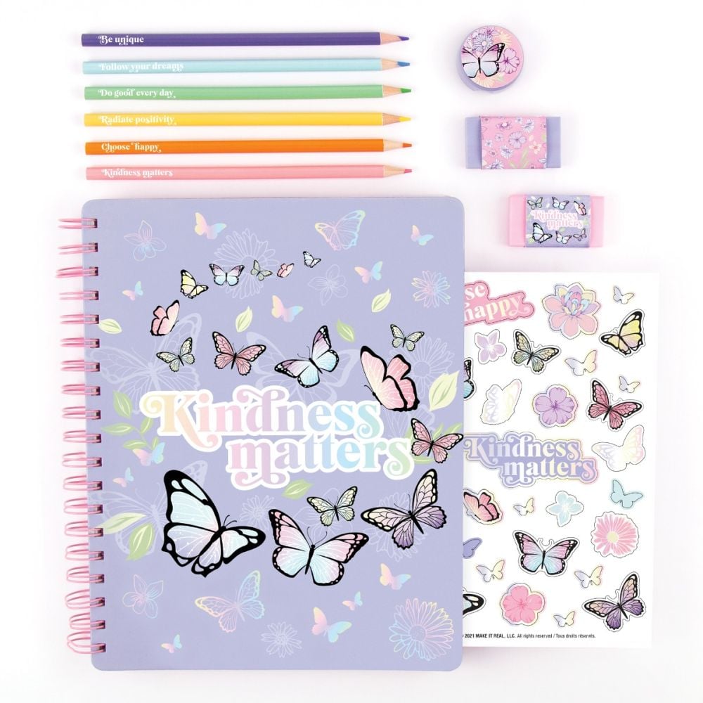 Caiet de schite cu 6 creioane colorate, 3C4G, Butterfly All in One