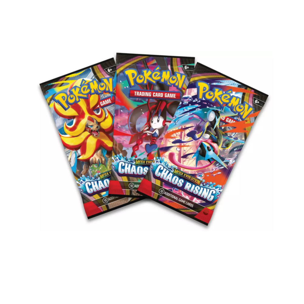 Set 3 pachete carti de joc, Pokemon TCG, Mega Evolution, Chaos Rising
